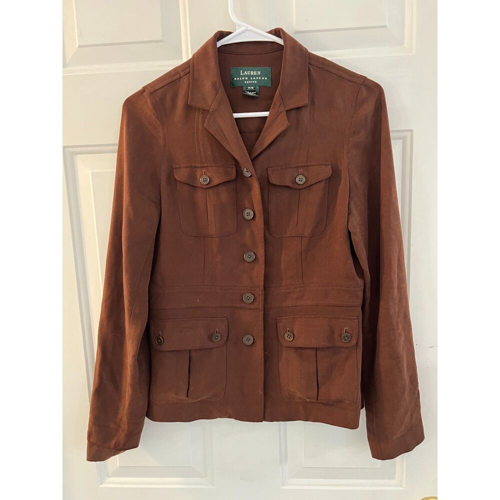 Vtg y2k Lauren Ralph Lauren 100% Silk Burnt Orange Blazer Jacket Pockets P/S